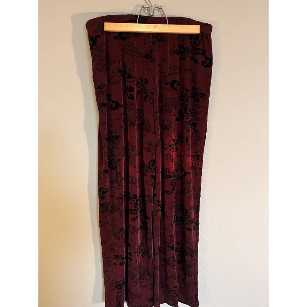 Aitiknits Maroon Floral Velvet Pants Size L Whimsigoth Fairygoth Witchy Stretchy